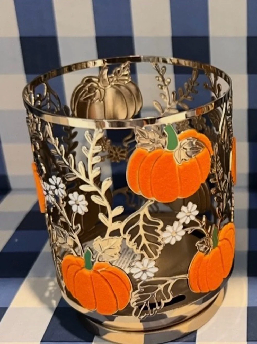 Bath Body Works candle holder sleeve flocked pumpkins for medium single wick NWT